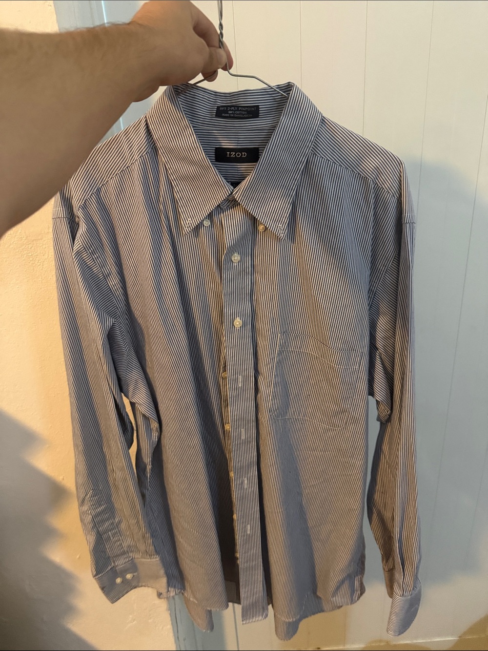 Izod Blue and White Pinstripe Button-Down Dress Shirt 100% cotton